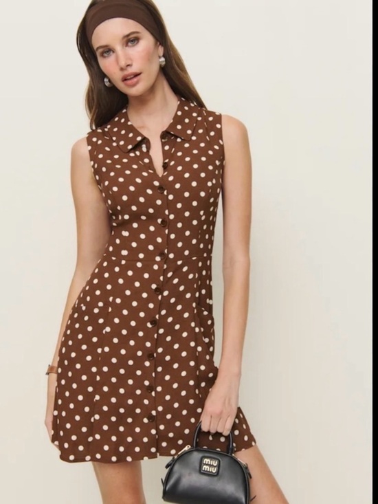 Reformation Dresses & Skirts - Reformation Brown Polka Dot Sleeveless Shirt Dress
